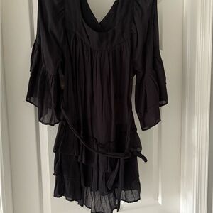 Free People Black Ruffled Bell Sleeve Mini Dress
